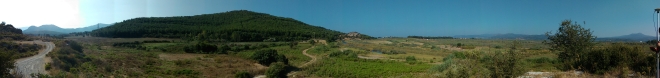 Panoramic view of the area of the outer harbour and river as seen from the promontory