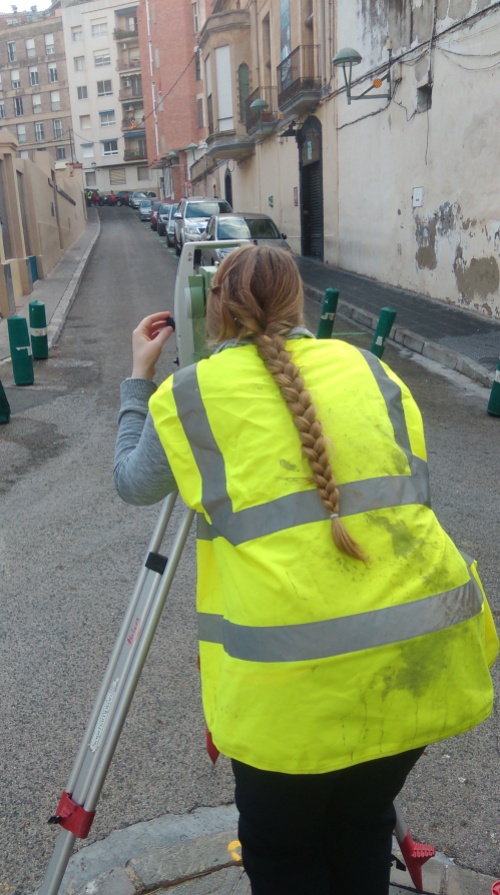 Total station survey in one of the streets of Tarragona