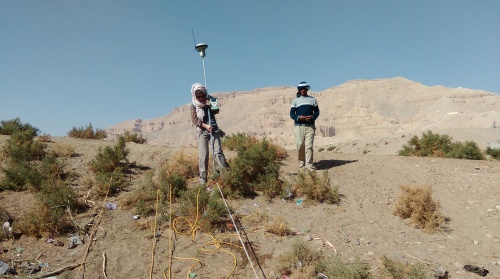 Carolin conducting GPS survey along an ERT traverse